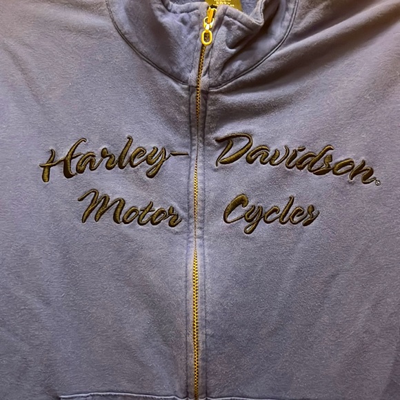 Harley Davidson. Blue Jacket. Size Large. Front Zipper, Pickets, Rhinestone Logo - Picture 2 of 7